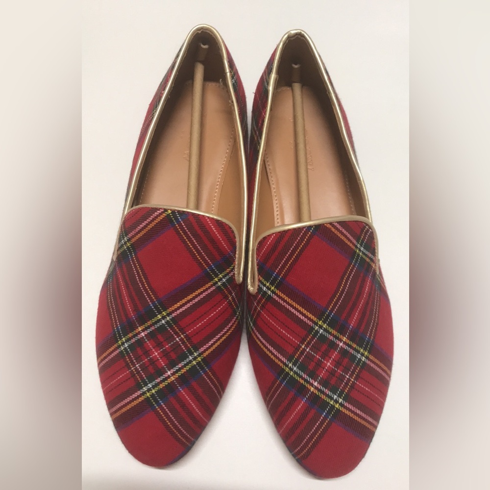 NWT J. Crew Red Tartan Flats